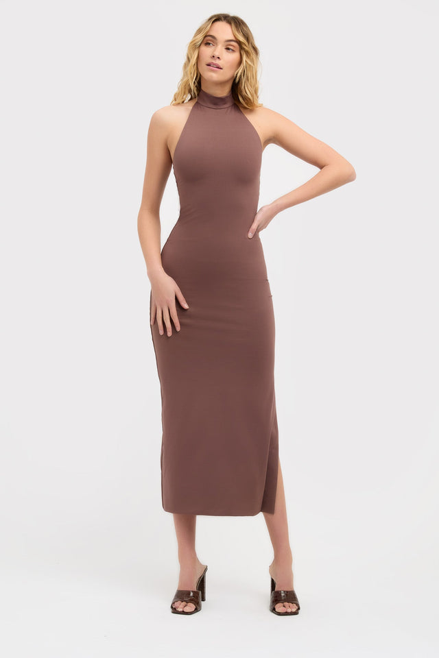 product Archer Midi Dress Kookai Bodycon Midi Fitted Highneck brown womens-dresses 