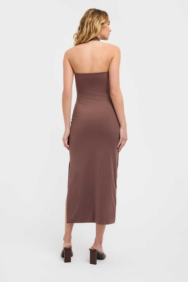 front Archer Midi Dress Kookai Bodycon Midi Fitted Highneck brown womens-dresses 