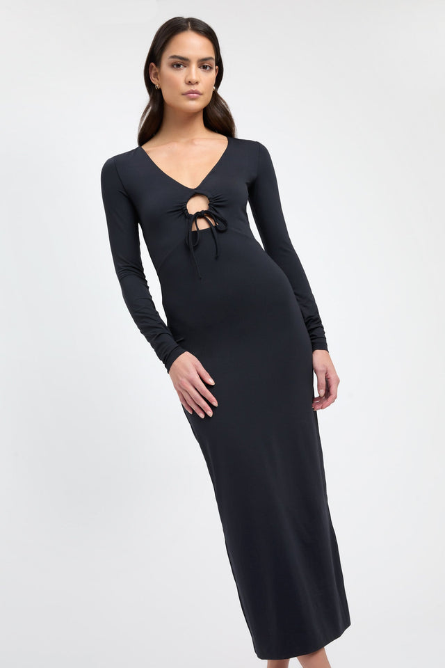 product Kasia Dress Kookai Bodycon Midi Fitted V-neck black womens-dresses 