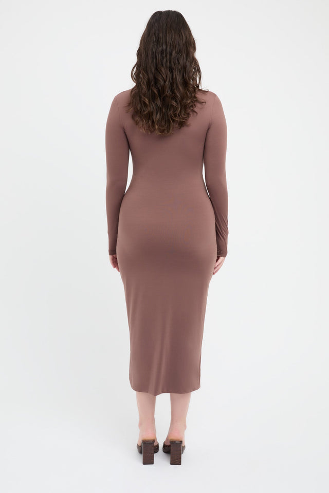product Kasia Dress Kookai Bodycon Midi Fitted V-neck brown womens-dresses 