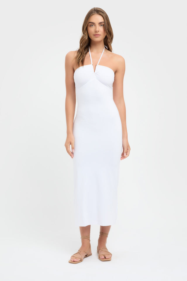 product Sunday Halter Dress Kookai Bodycon Midi Fitted V-neck white womens-dresses 