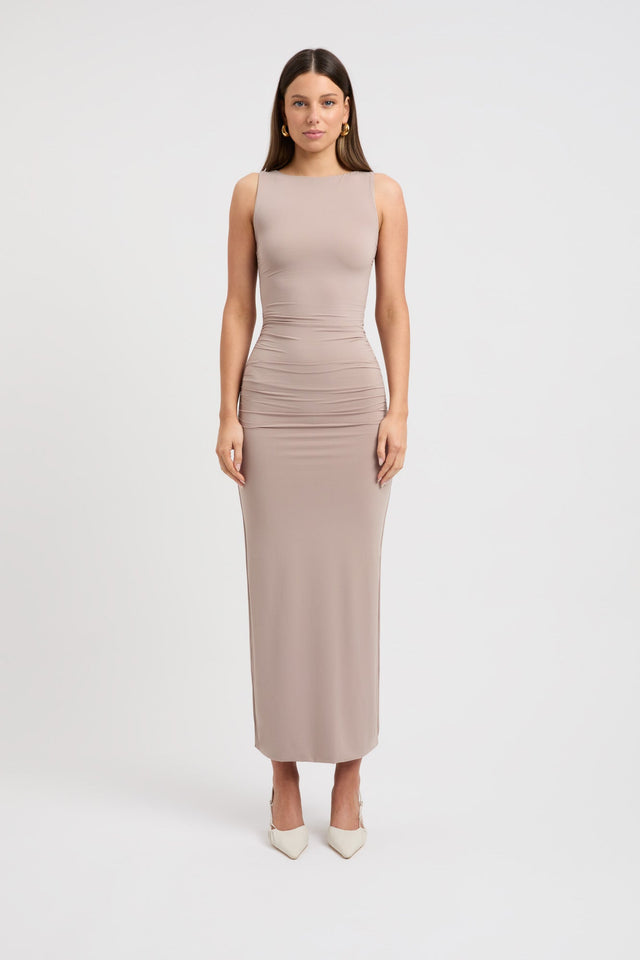 product Estelle Midi Dress Kookai Bodycon Maxi Fitted Highneck white womens-dresses 