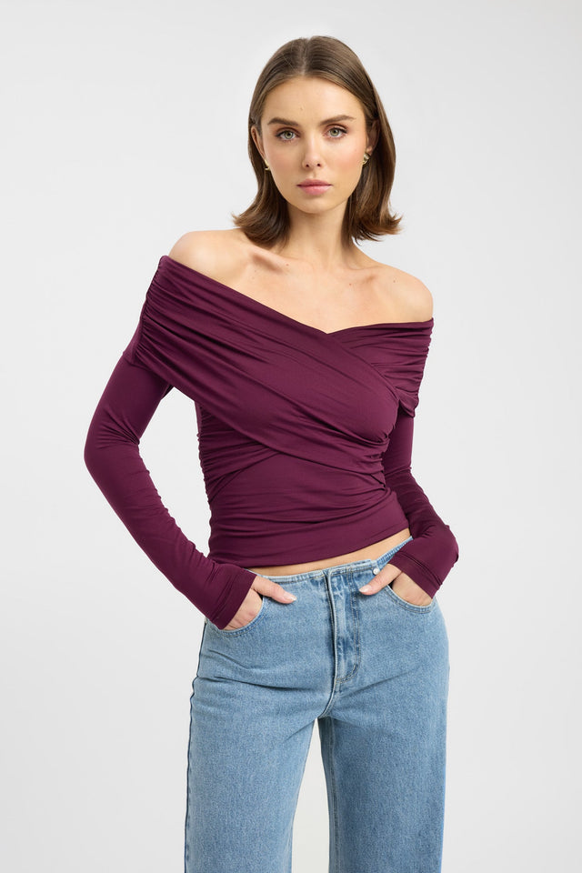 front Kalia Long Sleeve Top Kookai Fitted V-neck Long sleeve Womens-Blouse 