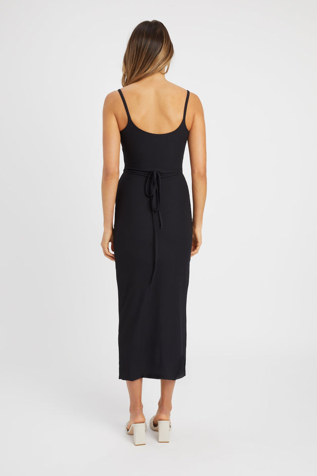front Hanson Midi Dress Kookai Straight Midi Fitted Scoopneck black womens-dresses 