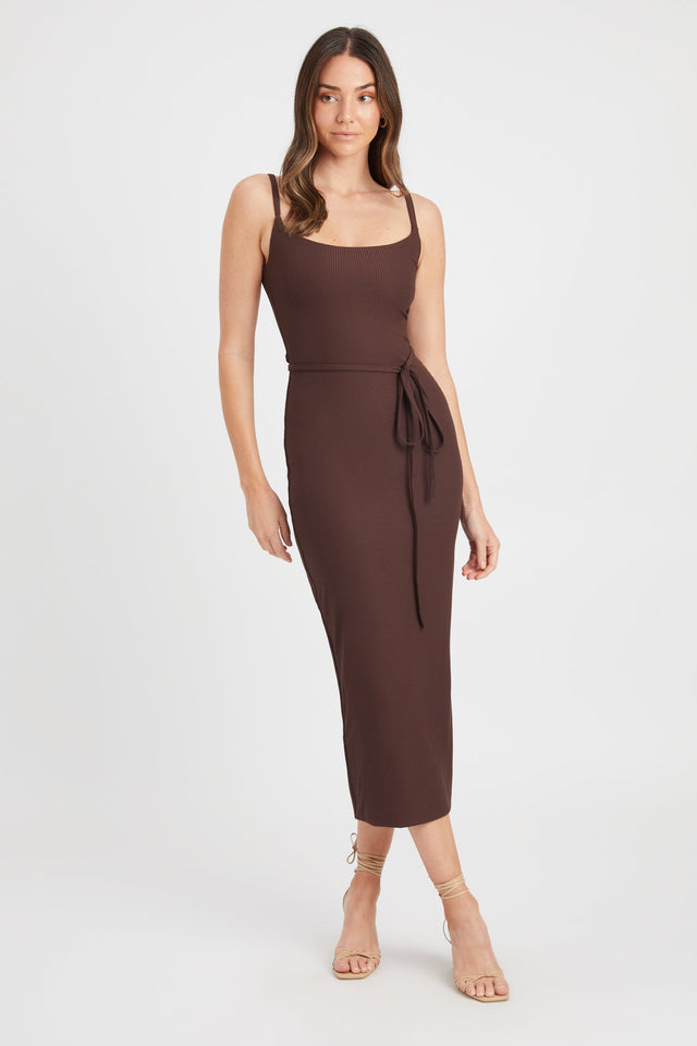 product Hanson Midi Dress Kookai Straight Midi Fitted Scoopneck brown womens-dresses 