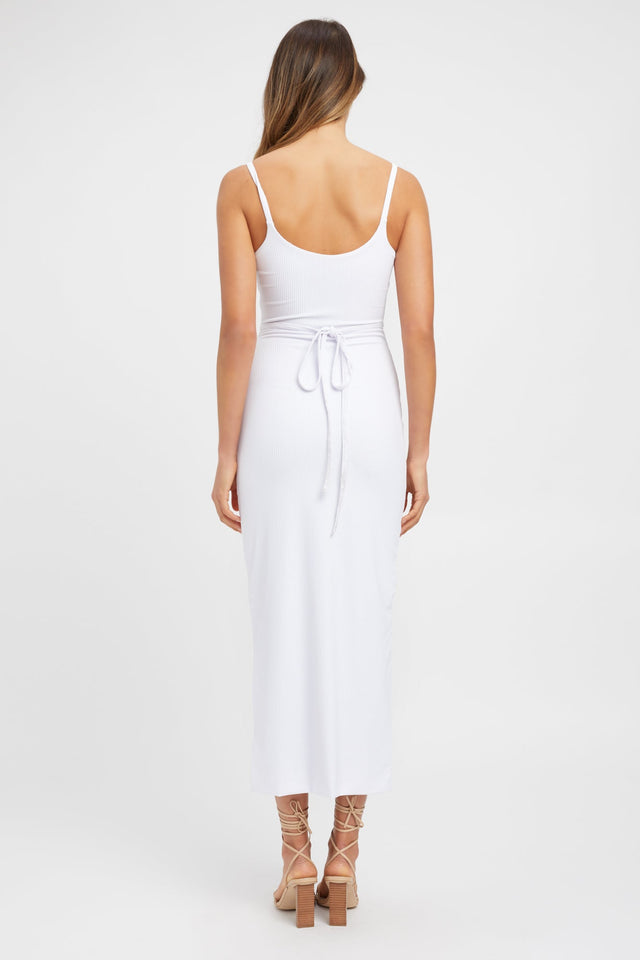 front Hanson Midi Dress Kookai Straight Midi Fitted Scoopneck white womens-dresses 