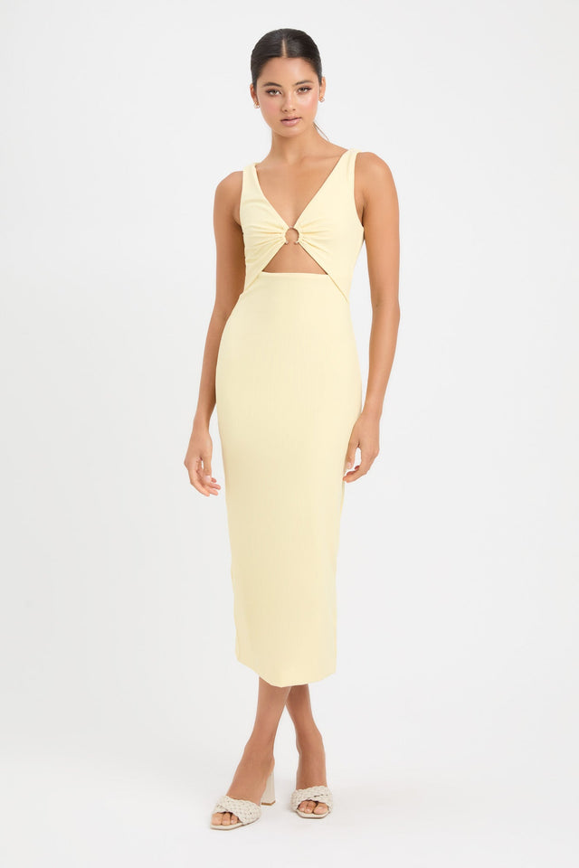 product Lainey Midi Dress Kookai Straight Midi Fitted V-neck yellow womens-dresses 