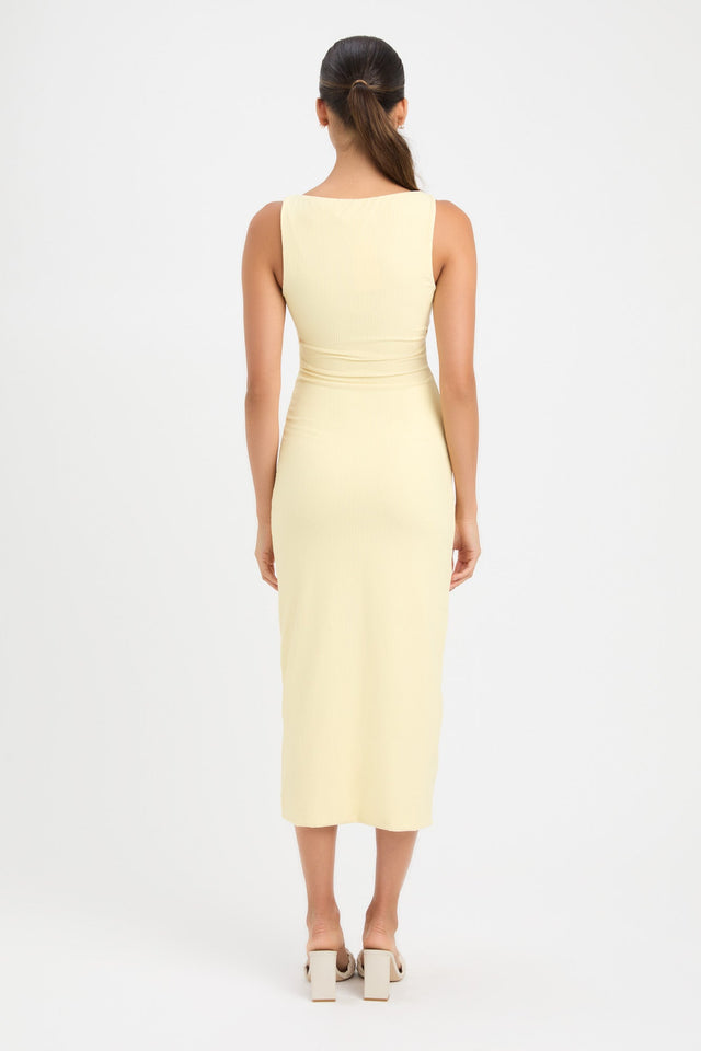 front Lainey Midi Dress Kookai Straight Midi Fitted V-neck yellow womens-dresses 