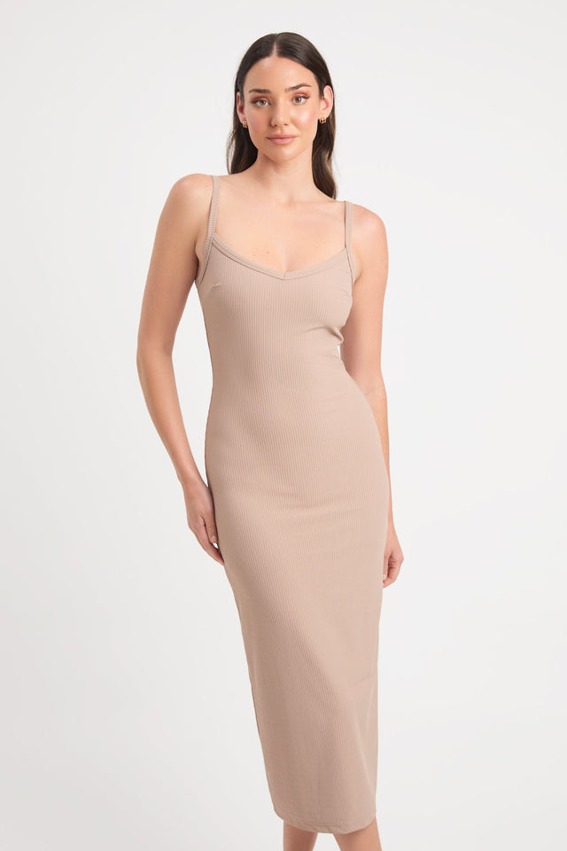 product Ellery Midi Dress Kookai Straight Midi Fitted Sweetheart beige womens-dresses 