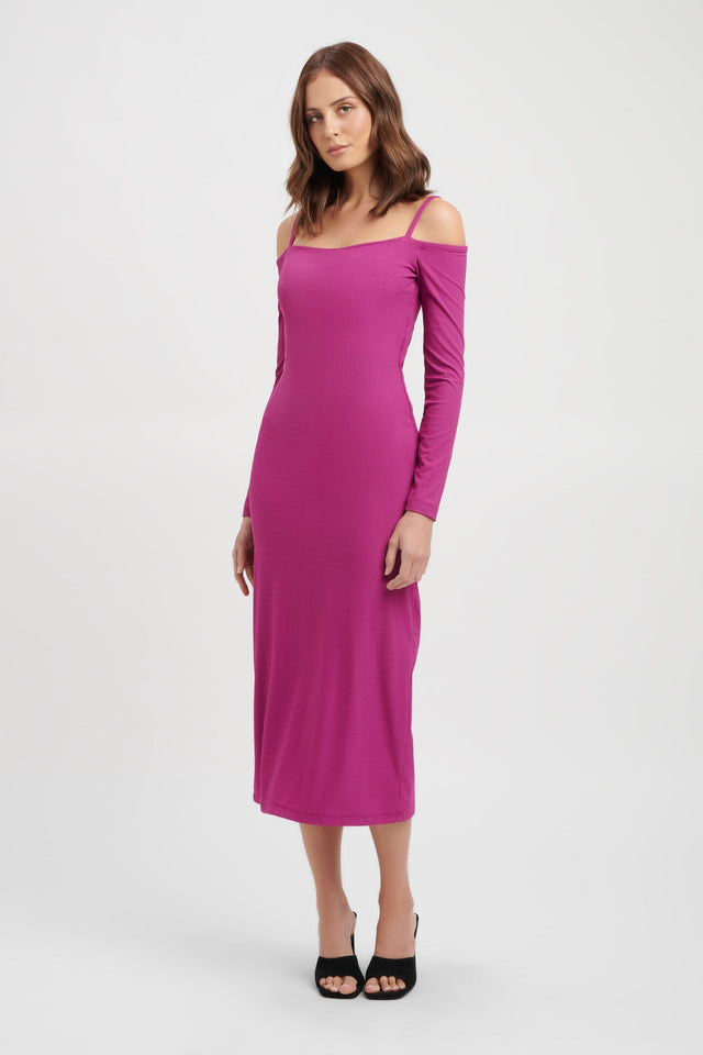 product Jewell Midi Dress Kookai Straight Midi Fitted Squareneck pink womens-dresses 