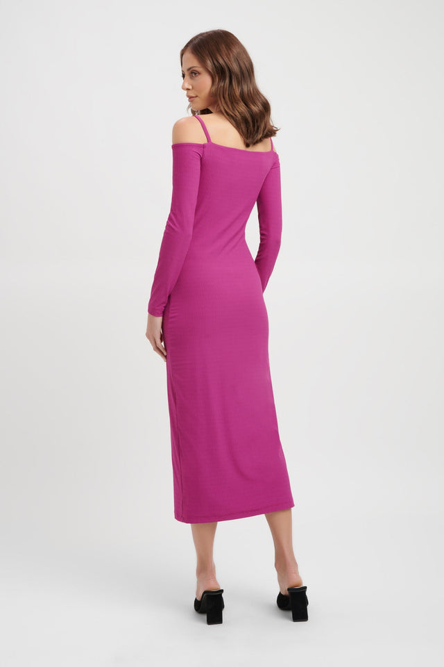 front Jewell Midi Dress Kookai Straight Midi Fitted Squareneck pink womens-dresses 