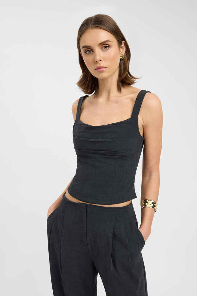front Dallas Corset Top Kookai Fitted Scoopneck Sleeveless Womens-Blouse 