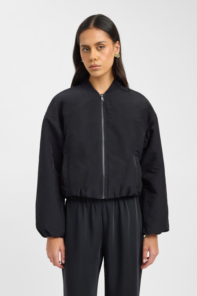 front Kora Bomber Jacket Kookai Long sleeve cropped brown womens-coats-and-jackets 