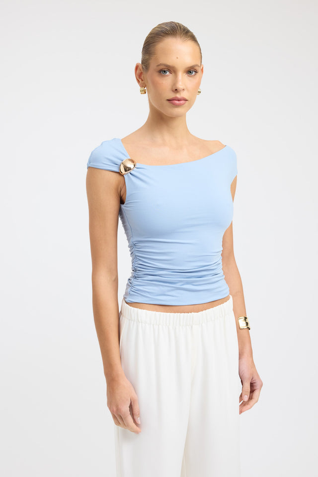 side Mara Top Kookai Fitted Roundneck Sleeveless Womens-Blouse 