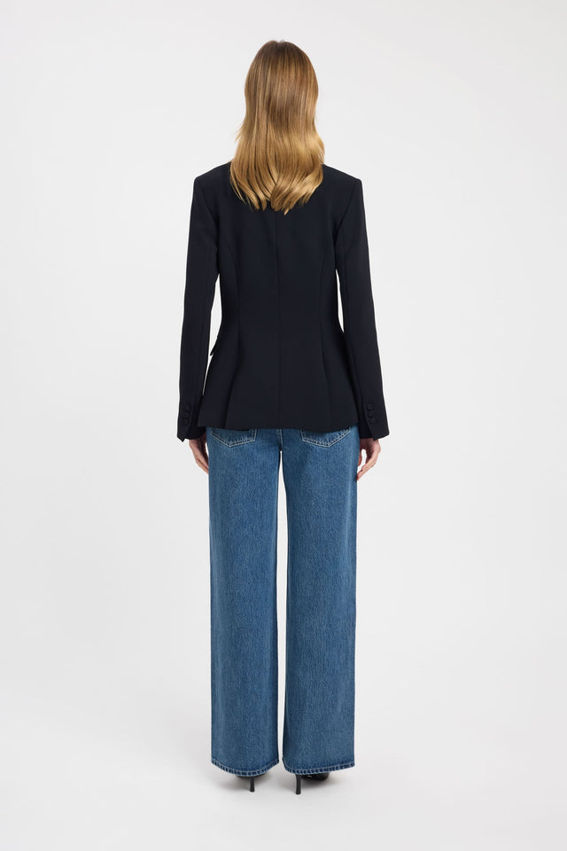 Displaying the Alto Cinched Blazer in womens coats and jackets with full sleeves and regular length in black back